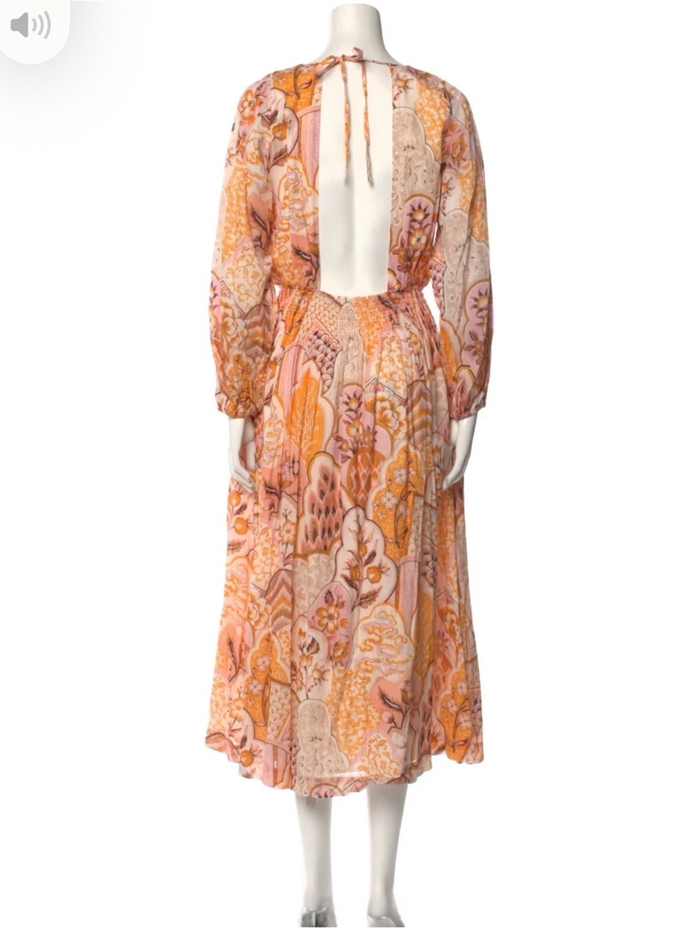 RHODE Pink and Gold Paisley-Print poppy backless Cotton Midi Dress Large